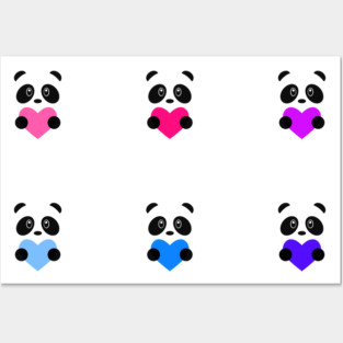 Pink, Blue, and Purple Hearts Pandas Posters and Art