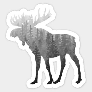 Misty Forest Moose - Black & White Sticker