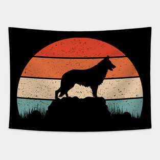 German Shepherd Retro Sunset Tapestry