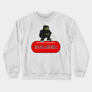 Squatting Pepe Red Pill and Chill Crewneck Sweatshirt