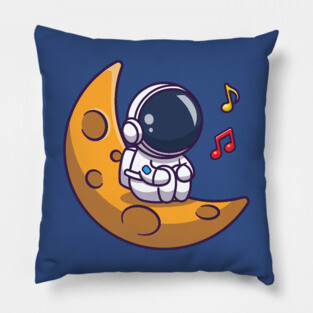 Cute Astronaut Listening Music On Moon Cartoon Pillow
