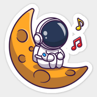 Cute Astronaut Listening Music On Moon Cartoon Sticker