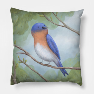 Bluebird on Branch Pillow