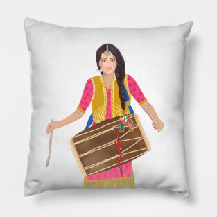 Dhol player desi Indian Punjabi Pakistani girl woman Pillow