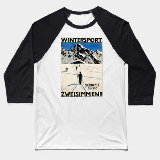 Swiss Skiing Poster Baseball T-Shirt