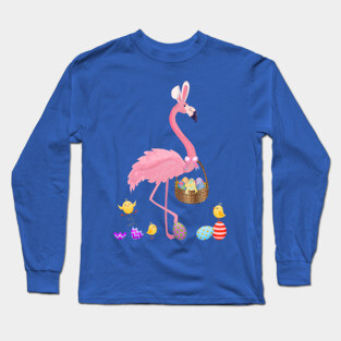 Pretty Easter Flamingo with Easter Basket Long Sleeve T-Shirt