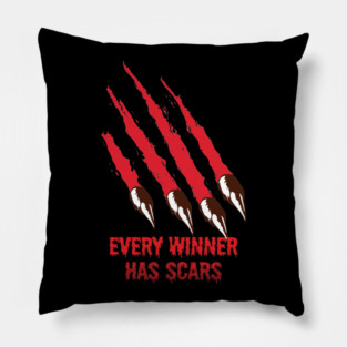 Winner in fight with bear quote, funny camping in bear country graphic, hiking outdoor nature lover cartoon, Men Women Pillow