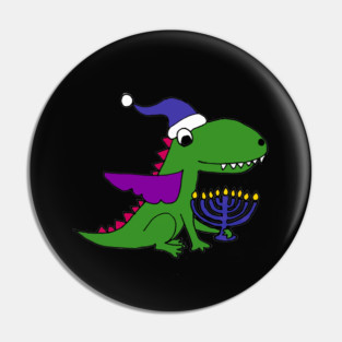 Funny Dragon Holding Menorah Hanukkah Design Pin