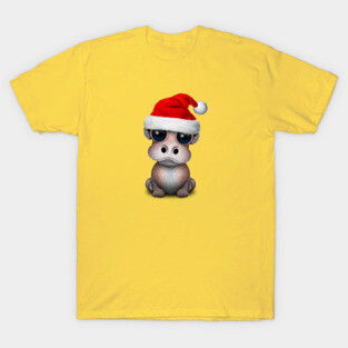Baby Hippo Wearing a Santa Hat T-Shirt