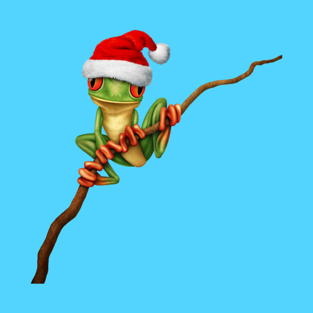 Baby Tree Frog Wearing a Santa Hat Christmas Tapestry TeePublic