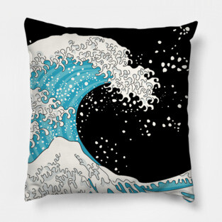 Great Blue Wave at Night Pillow