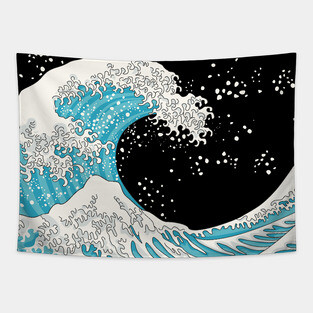 Great Blue Wave at Night Tapestry