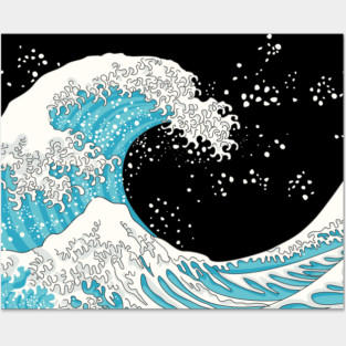 Great Blue Wave at Night Posters and Art