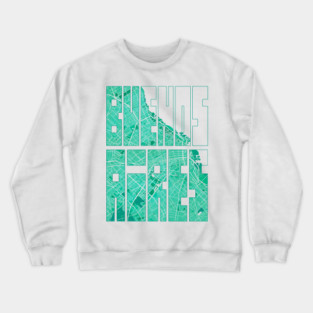 Buenos Aires, Argentina City Map Typography - Watercolor Crewneck Sweatshirt