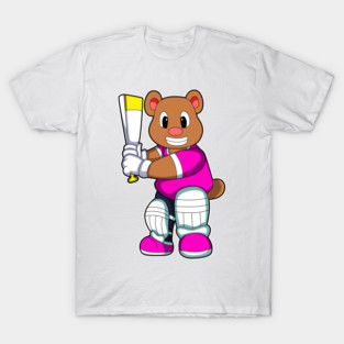 Bear as Batsman with Cricket bat T-Shirt