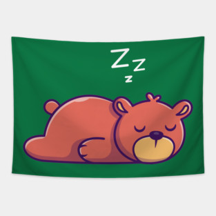 Cute Teddy Bear Sleeping Cartoon Tapestry