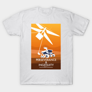 Perseverance & Ingenuity Mars 2020 space art in a vintage style. T-Shirt