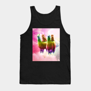 Kitty Cat Riding On Rainbow Llama In Space Tank Top