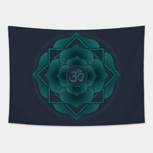 Teal Aum Namaste Lotus Mandala Tapestry