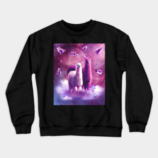Outer Space Galaxy Cat With Llama Crewneck Sweatshirt