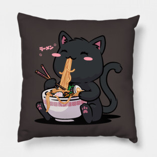 Ramen Cat Kawaii Neko Ramen Bowl Anime Black Cat Pillow