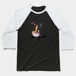 Ramen Cat Kawaii Neko Ramen Bowl Anime Black Cat Baseball T-Shirt