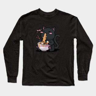 Ramen Cat Kawaii Neko Ramen Bowl Anime Black Cat Long Sleeve T-Shirt
