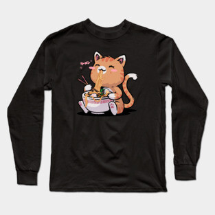 Cat Ramen Kawaii Neko Bowl Anime Otaku Caramel Cat Long Sleeve T-Shirt
