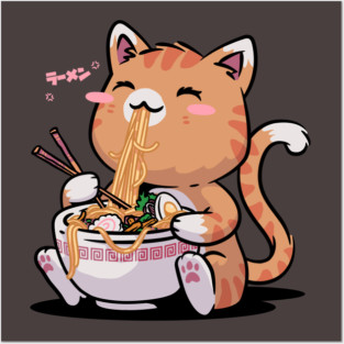 Cat Ramen Kawaii Neko Bowl Anime Otaku Caramel Cat Posters and Art