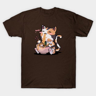 Kawaii Neko Cat Ramen Bowl Anime Otaku Color Cat T-Shirt