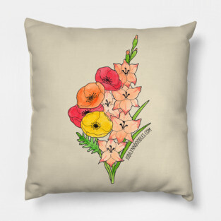 August Birth Flower - Poppies and Gladiolus Pillow