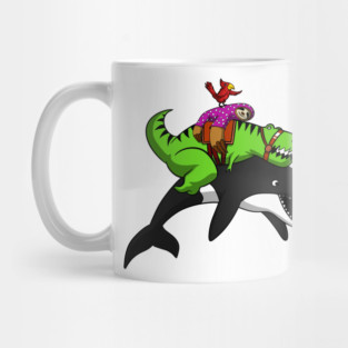 T-Rex Dinosaur Sloth Riding Orca Whale Mug