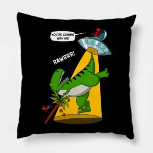 T-Rex Dinosaur Alien Abduction Funny Alien Pillow