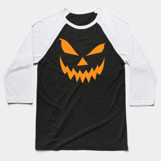 Scary Jack O' Lantern Pumpkin Face (orange version) Baseball T-Shirt