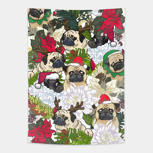 Because Christmas Pug Tapestry
