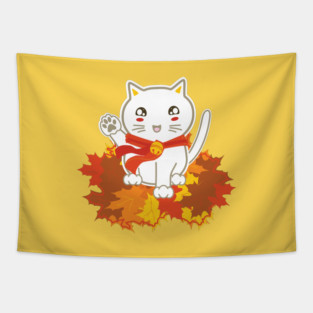 Lucky Cat in Fall Tapestry