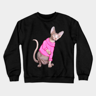Cozy Sphynx Cat with Pink Knit Sweater Crewneck Sweatshirt
