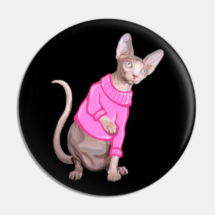 Cozy Sphynx Cat with Pink Knit Sweater Pin
