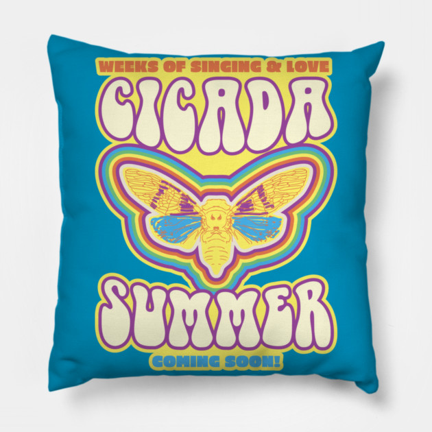 Cicada Summer Retro Vintage Art Meme Pillow by creative
