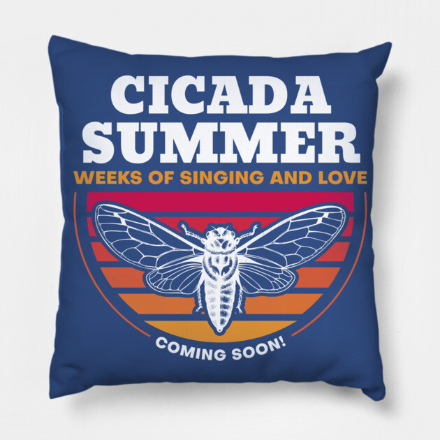 Cicada Summer Retro Vintage Art Meme Pillow by creative