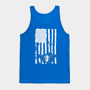 US Flag Cicada in White Distressed for Cicada Summer Tank Top