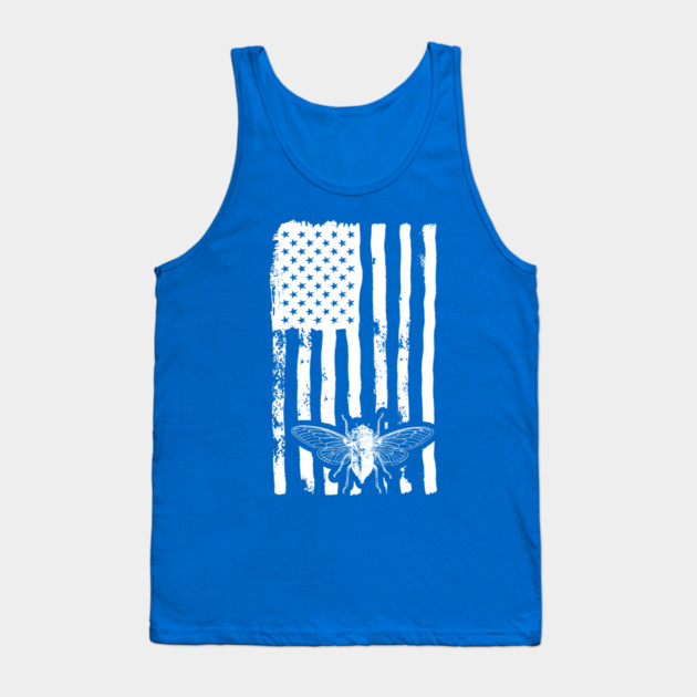 US Flag Cicada in White Distressed for Cicada Summer Tank Top by creative