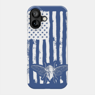 US Flag Cicada in White Distressed for Cicada Summer Phone Case