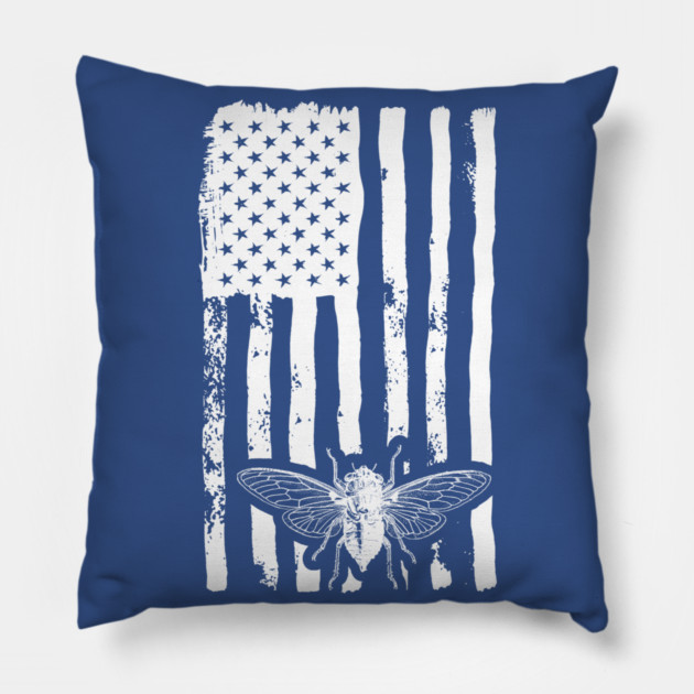US Flag Cicada in White Distressed for Cicada Summer Pillow by creative