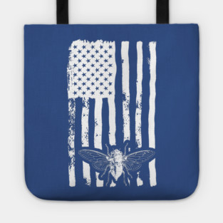 US Flag Cicada in White Distressed for Cicada Summer Tote