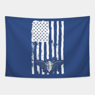 US Flag Cicada in White Distressed for Cicada Summer Tapestry