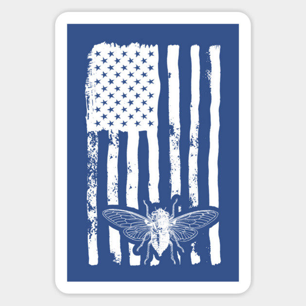 US Flag Cicada in White Distressed for Cicada Summer Magnet by creative