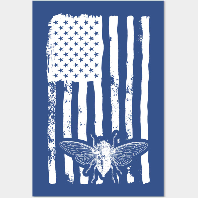 US Flag Cicada in White Distressed for Cicada Summer Wall Art by creative
