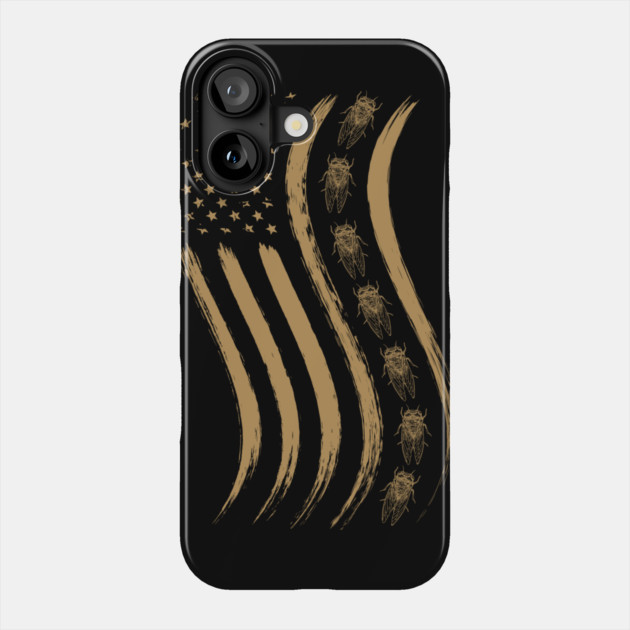 Cicada Line in Waving Distressed US Flag for Cicada Reemergence Phone Case by creative