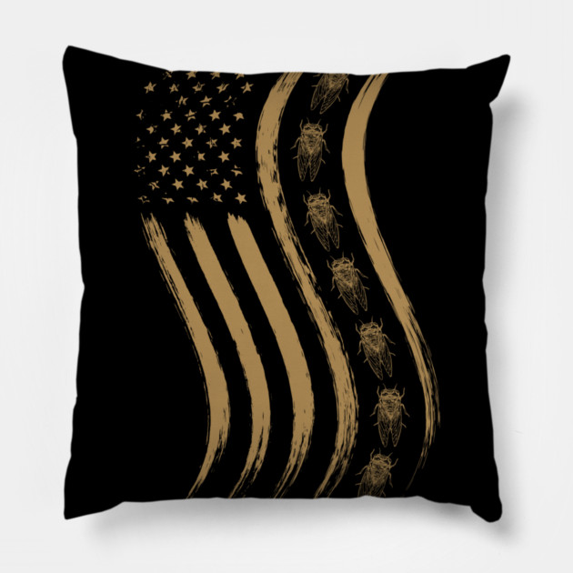 Cicada Line in Waving Distressed US Flag for Cicada Reemergence Pillow by creative